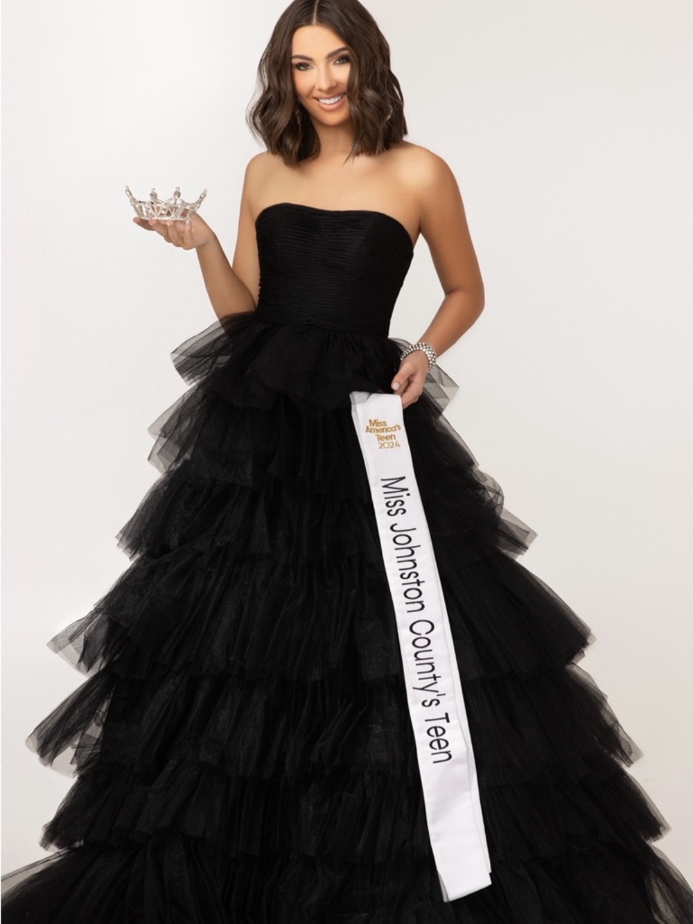 Sherri Hill Black Strapless Ruffled Tulle Ball Gown